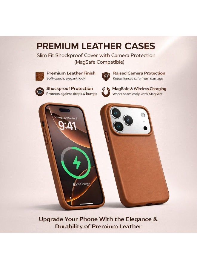 موبكوس جراب جلدي فاخر لهاتف آيفون 17 برو ماكس - لون بني فاتح مع شحن لاسلكي مغناطيسي، مصنوع من جلد فاخر. يجمع هذا الجراب الفاخر بين الأناقة والمتانة، ليمنحك مظهرًا أنيقًا وراقيًا مع توفير حماية فائقة. - Image 3